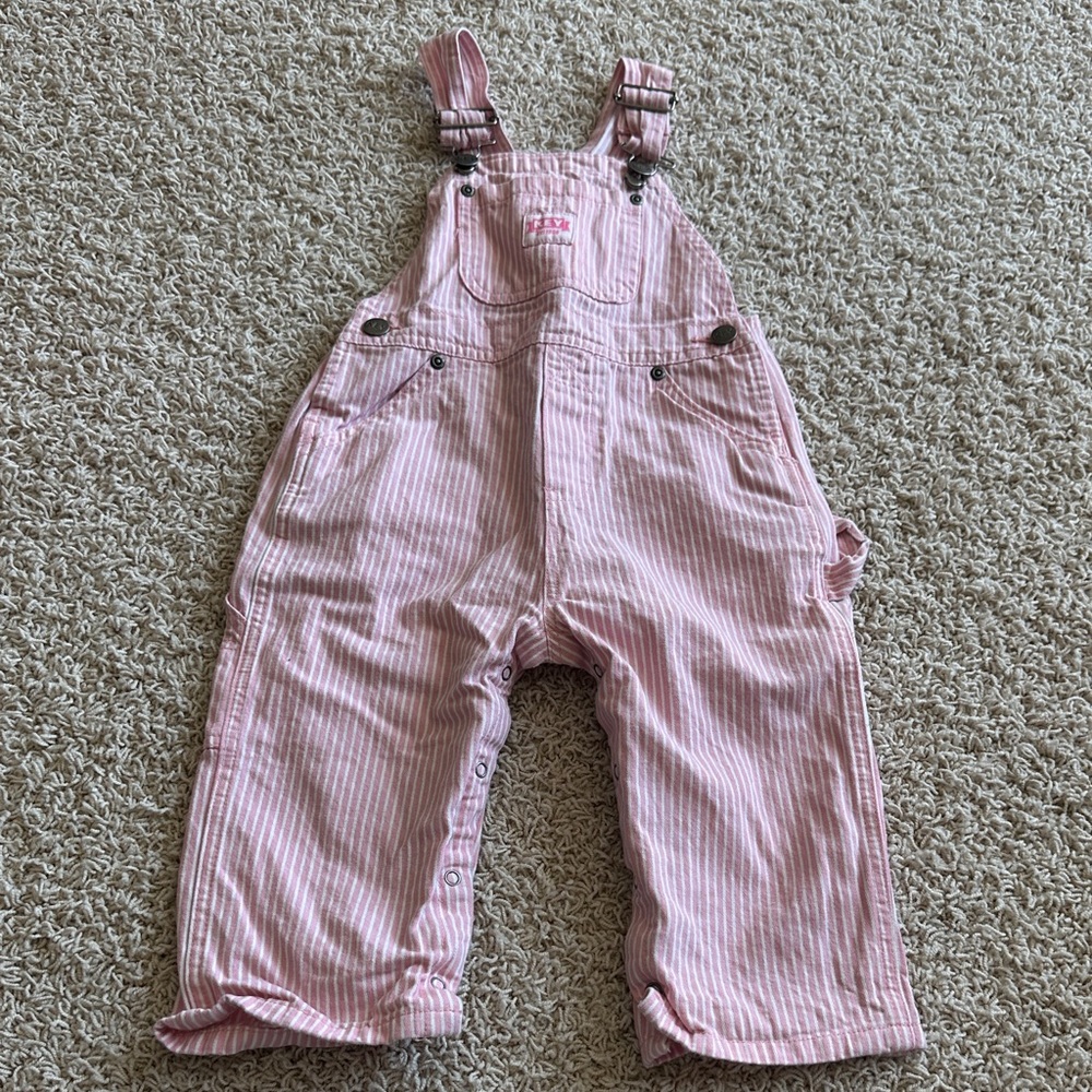 Pink Striped Kids Overalls - Classic Pink
